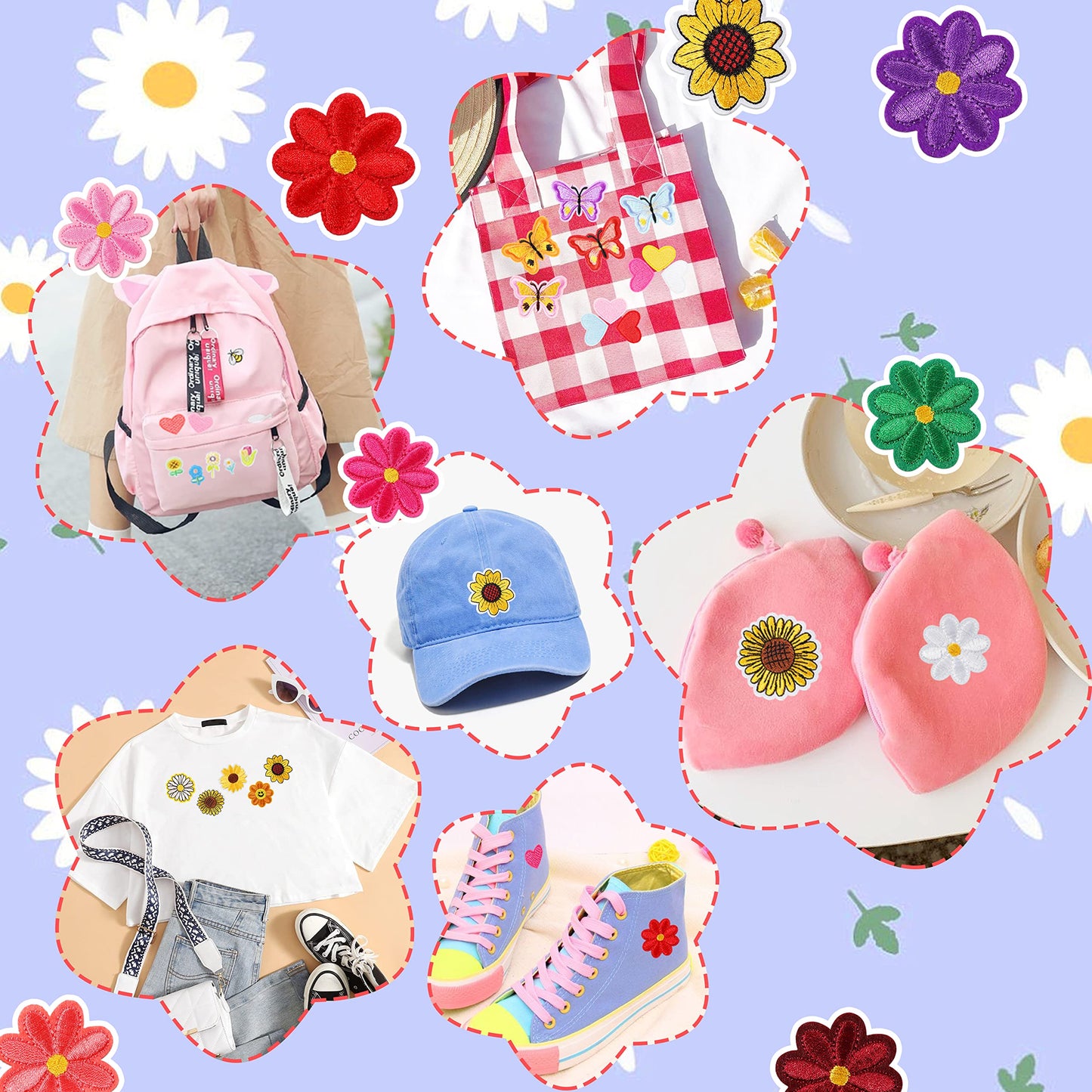 NICEVINYL Random Iron on Patches for Clothing: 120PCS Flower Heart Patch Iron on Cute Butterfly Embroidered Sew Applique Repair Patches for Jeans Jackets Backpacks