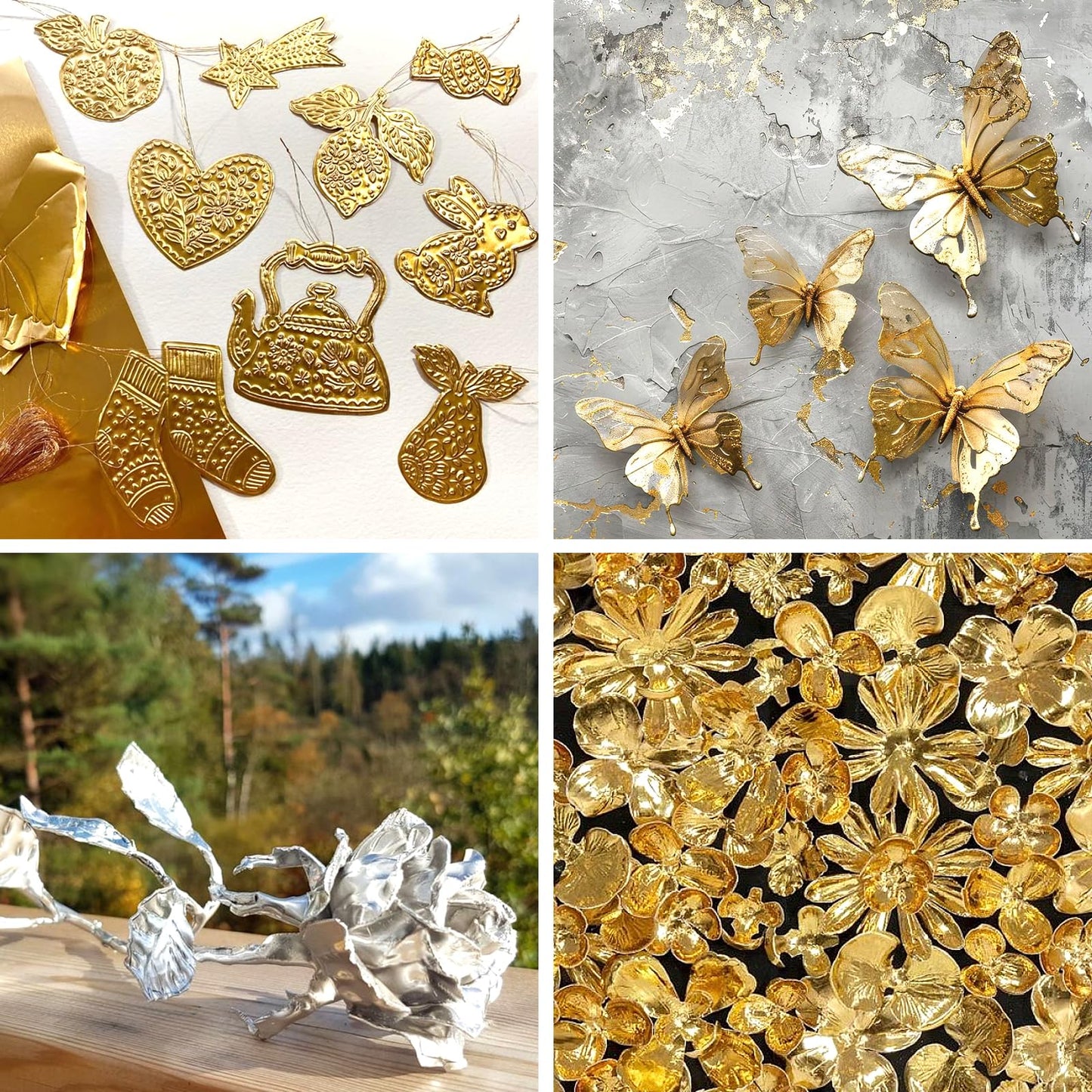 Aemygo 150 Pcs Aluminum Foil Sheets for DIY Crafts, 6 inch Heavy Duty Metal Embossing Sheet with Stylus Tools, Gold Square Tin Foil for DIY Painting and Embossing