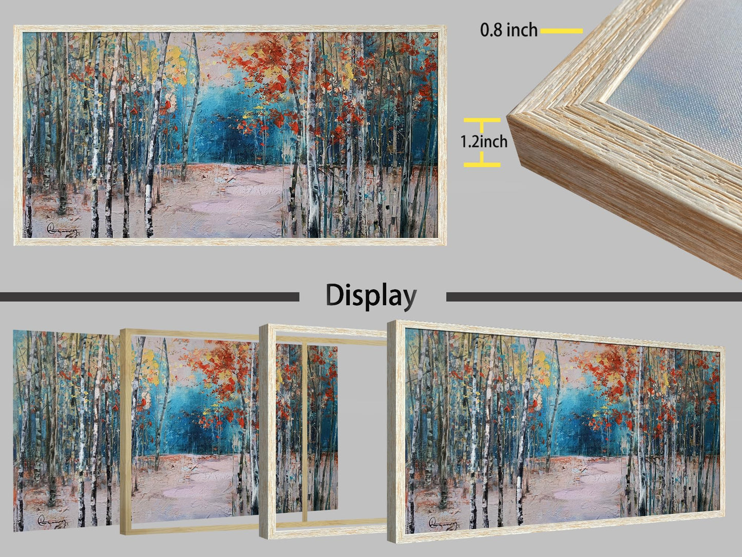 Ardemy Landscape Canvas Wall Art for Living Room Blue Forest Painting White Birch Tree Scenery Picture Modern Green Nature Artwork Bedroom Home Office Wall Decor, Large Size Wood Framed 48"x24"