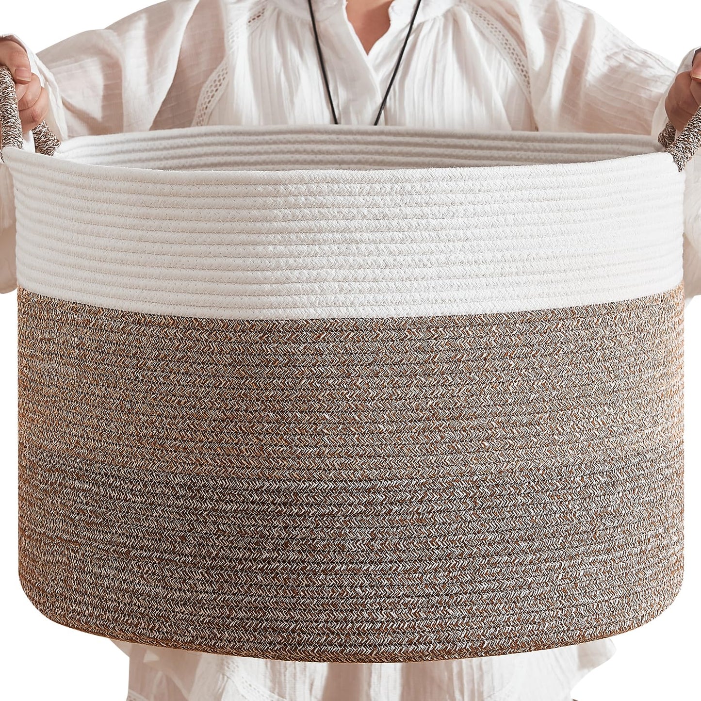 CLHMILY&Z Round Cotton Rope Storage Basket - 22x14.2 Inches - Stylish Nursery Storage Bin, Baby Toy Organizer, Soft Cotton Basket for Home Decor, Multi-Purpose Storage Solution