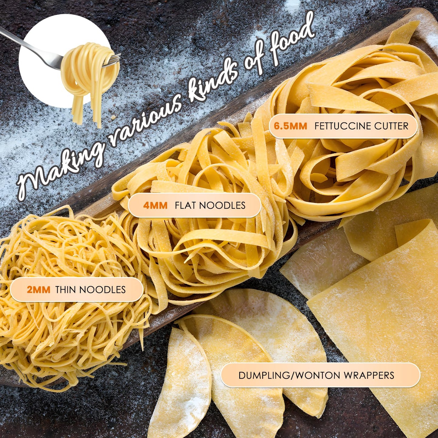 NEWTRY Electric Pasta Maker Family Noodle Making Machine Dough Roller Press Cutter with 3 Blade Attachments 2mm/4mm/6.5mm Pasta for Home Use US 110V