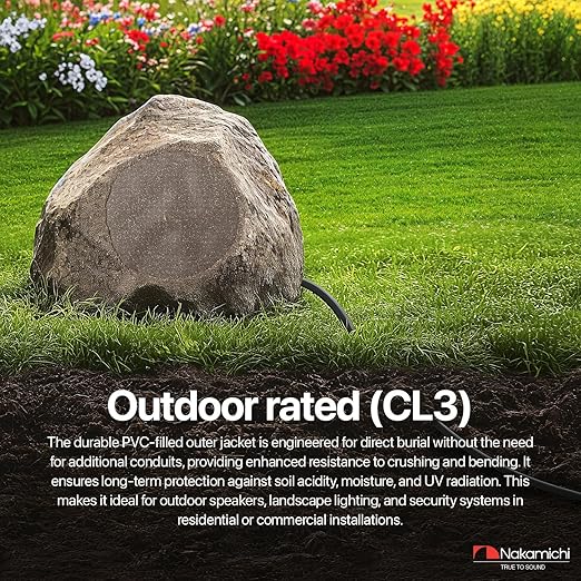 Nakamichi 16/2 (100-Foot) in-Wall & Direct Burial (UL CL2 CL3 Rated) Oxygen-Free Copper (OFC) 2-Conductor Speaker Cable Wire, Outdoor In-Ground, in-Ceiling, Riser, Black (16AWG / 100ft / 30.48m)