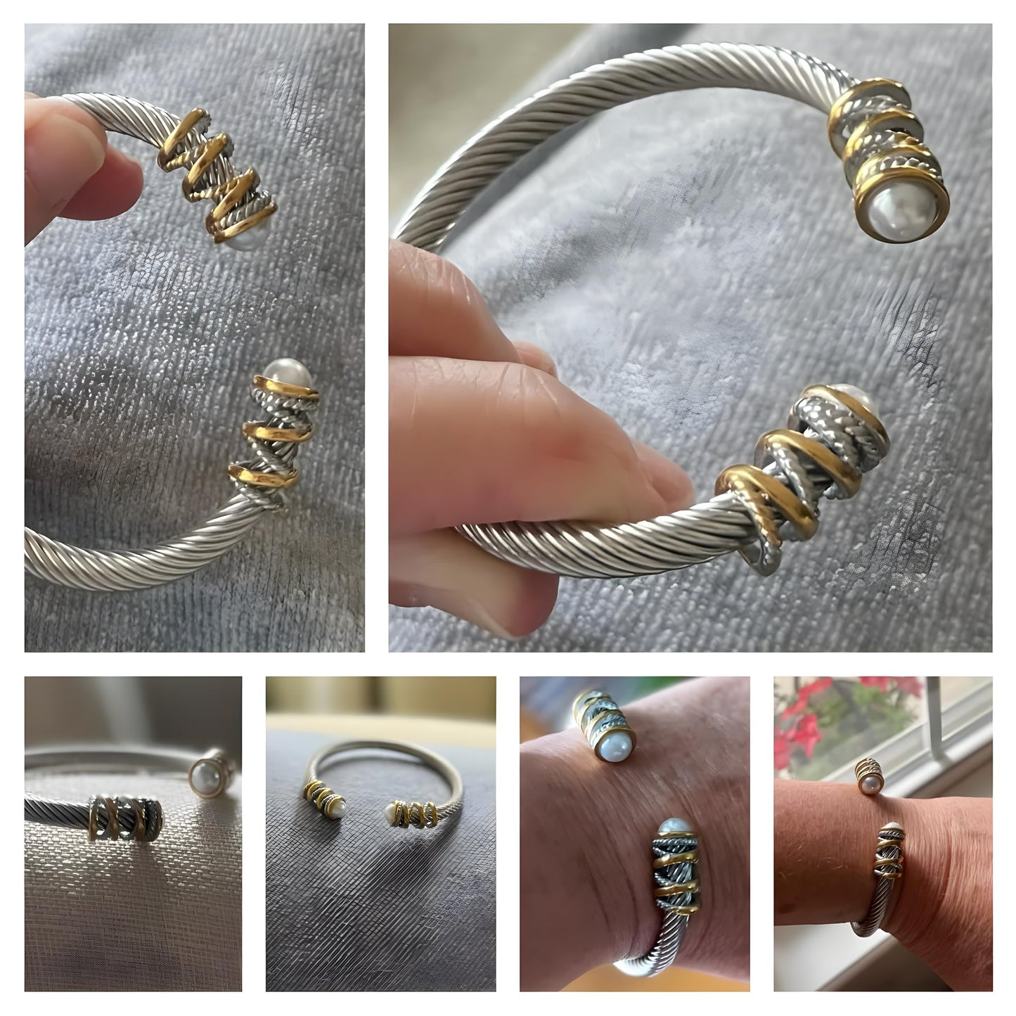 OSIRIDEH2 Elegant Twisted Cable Bangle Bracelet for Women - Open Cuff Classic Jewelry Gift for Anniversary, Valentine, Birthday (Twisted Cable Gold)