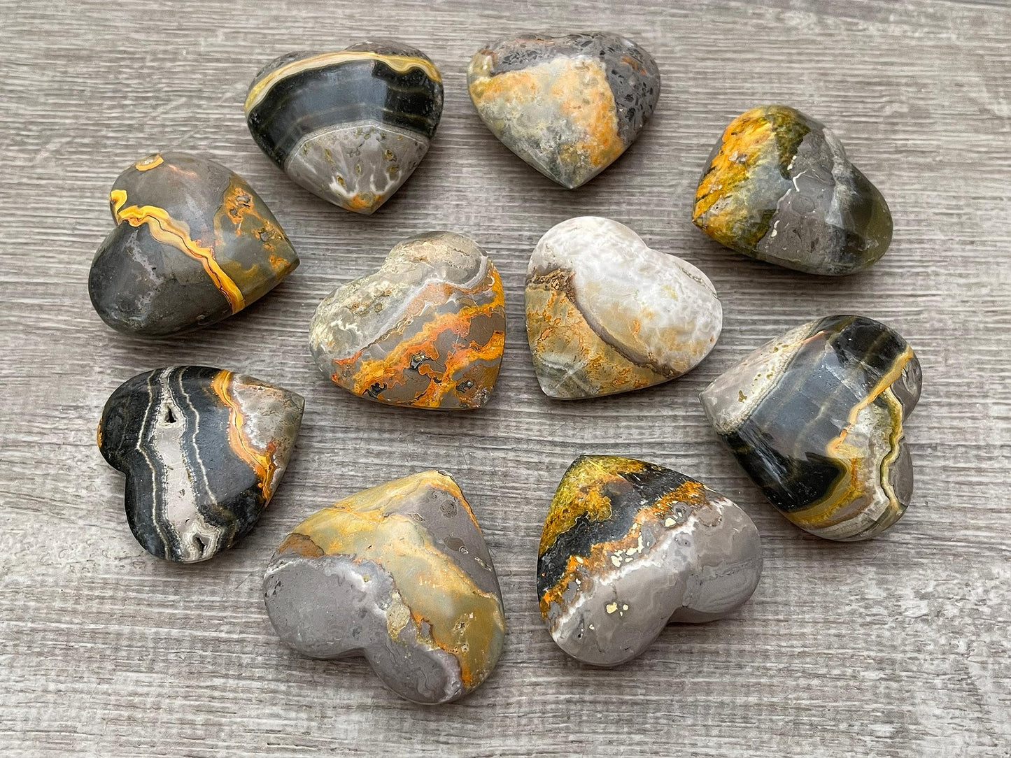 GAF TREASURES Bumble Bee Jasper Gemstone Hearts, Polished Bumble Bee Jasper Puffy Hearts, Bumble Bee Jasper Crystal Palm Stone, Bumble Bee Jasper Healing Crystal Hearts (1 Heart)