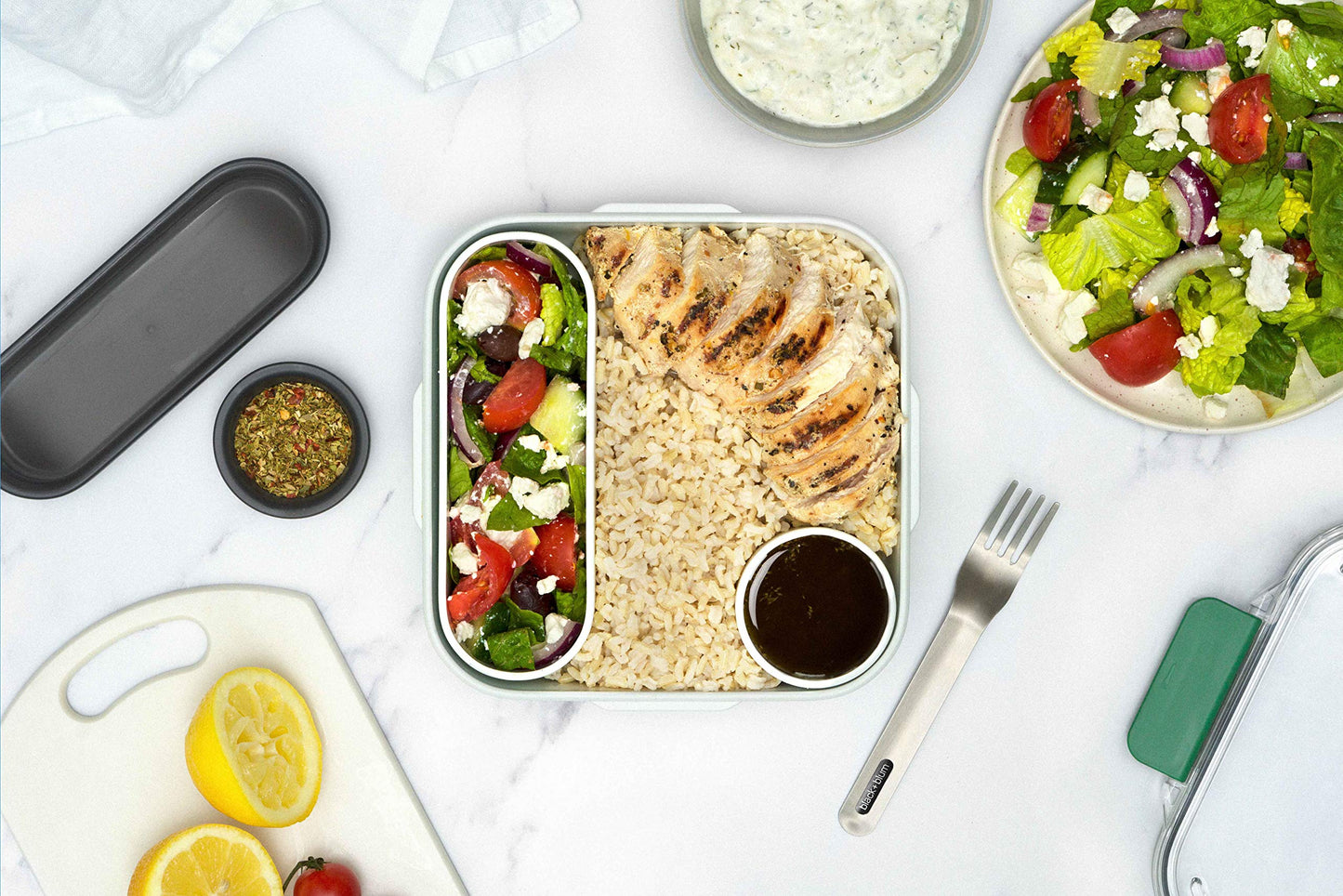BLACK + BLUM Bento Box Style Compartment Food Container | Packed Lunch Box with Stainless-Steel Travel Fork, Leak-Proof, Microwave Safe | Ocean Blue, 34 oz / 1000 ml