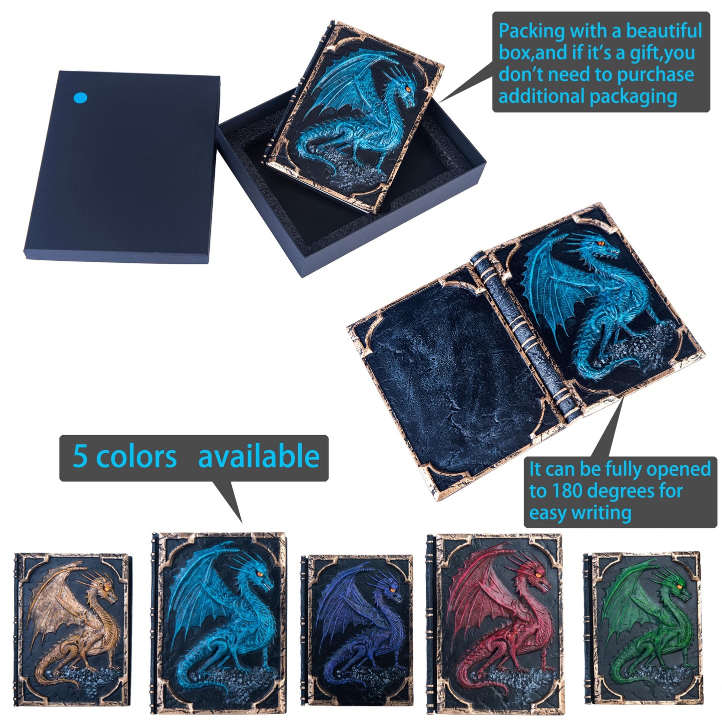Handmade Flying Dragon Embossed Journal,Resin Engraving Notebook,Lined Paper,Hardcover Travel Notepad for Writing,Sketchbook,Collection,Gift,Decoration Diary for Man Woman A5 Size (New blue flying dragon)