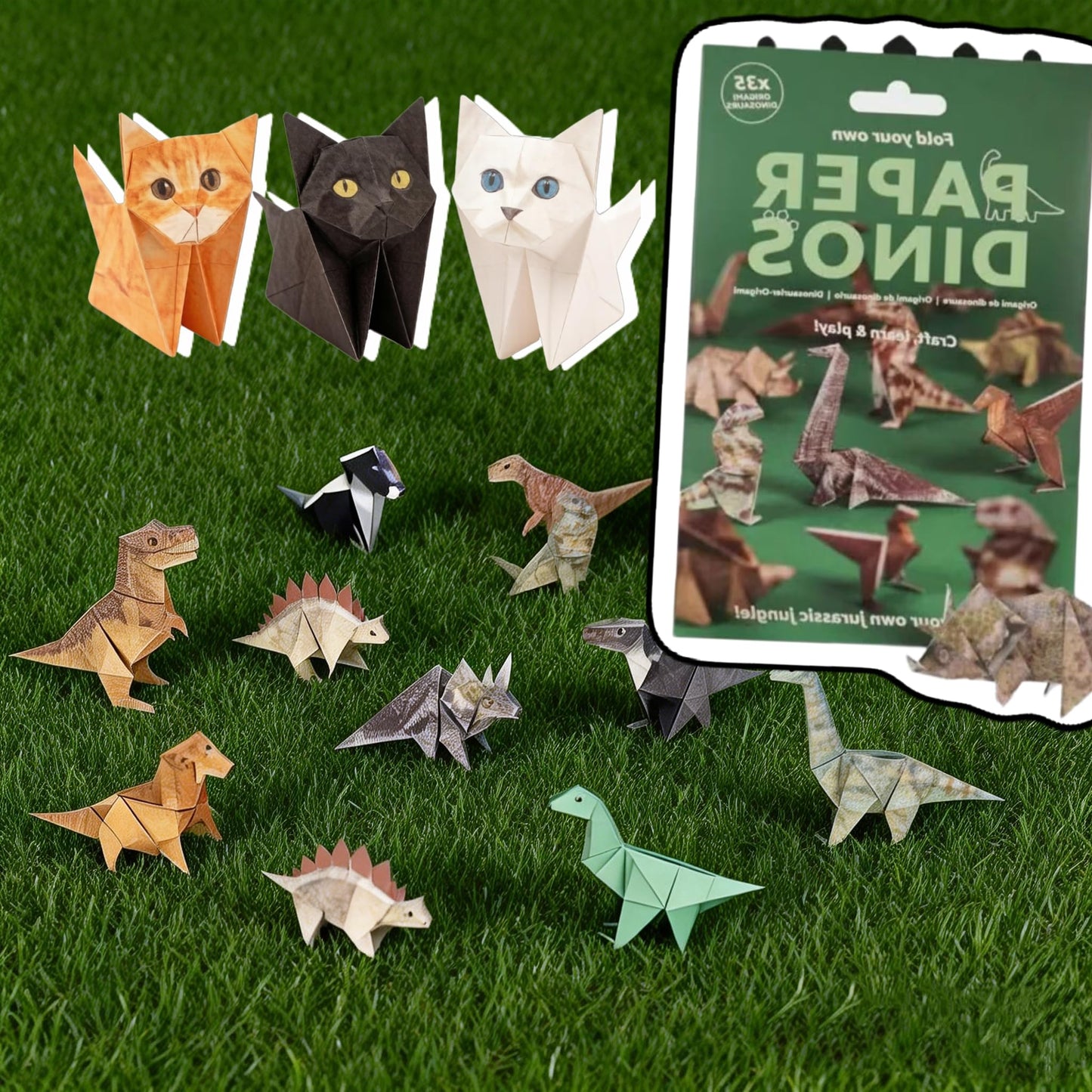 150 Sheets DIY Origami Paper to Fold, Fun 3D Paper Dog & Cat Dinosaur Models DIY Origami Paper Cats Set, Cute Pet Figures Fun Craft Activity Desk Decoration & Gift for Cat Lovers Adults