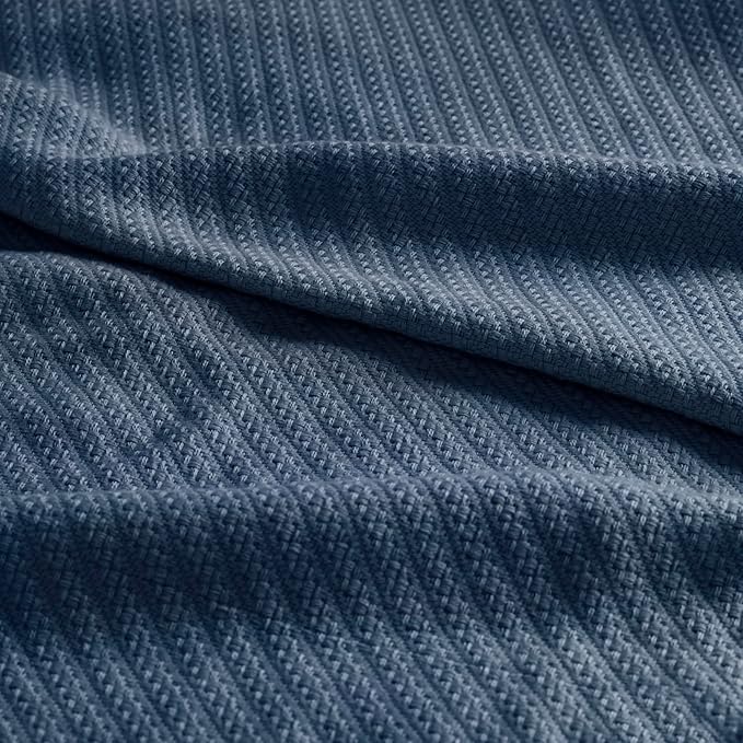 Madison Park Liquid Cotton Blanket Breathable, Softer Ring Spun Weave, Diamond Motif, Luxurious 100% Cotton All Seasons Lightweight Summer Blanket for Bed, Couch, Office, Navy, Twin