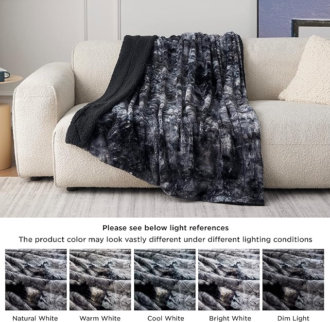 Bedsure Sherpa Blanket Twin Size - Soft, Fuzzy & Fluffy Faux Fur - Warm, Cozy Blanket for Couch, Sofa and Bed, Tie Dye Design, Black, 60x80 Inches