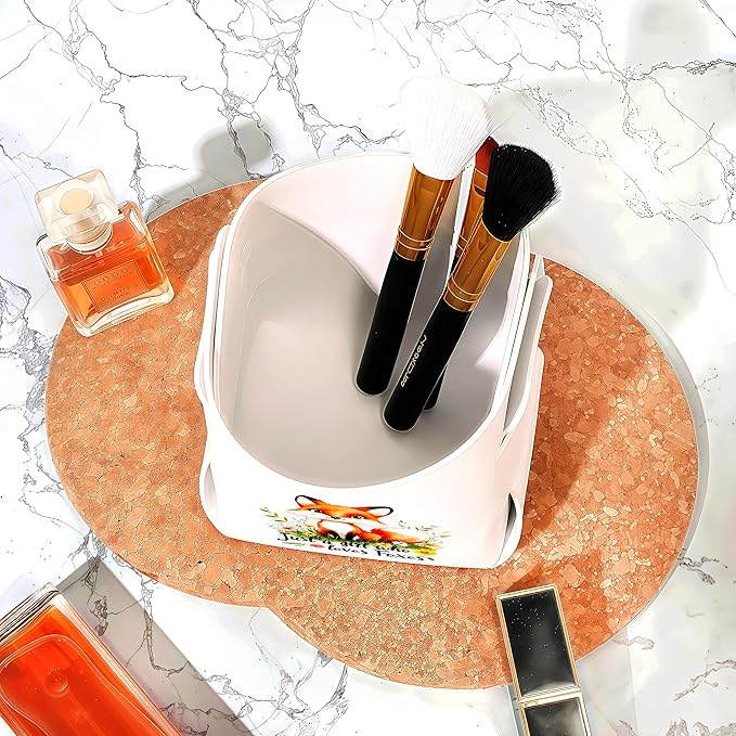 Fox Makeup Brush Holder, Decorative Desk Organizer for Jewelry Pen Pencil Glasses Storage, Fox Lovers Themed Gifts Stuff For Girls Teens Kids Women!