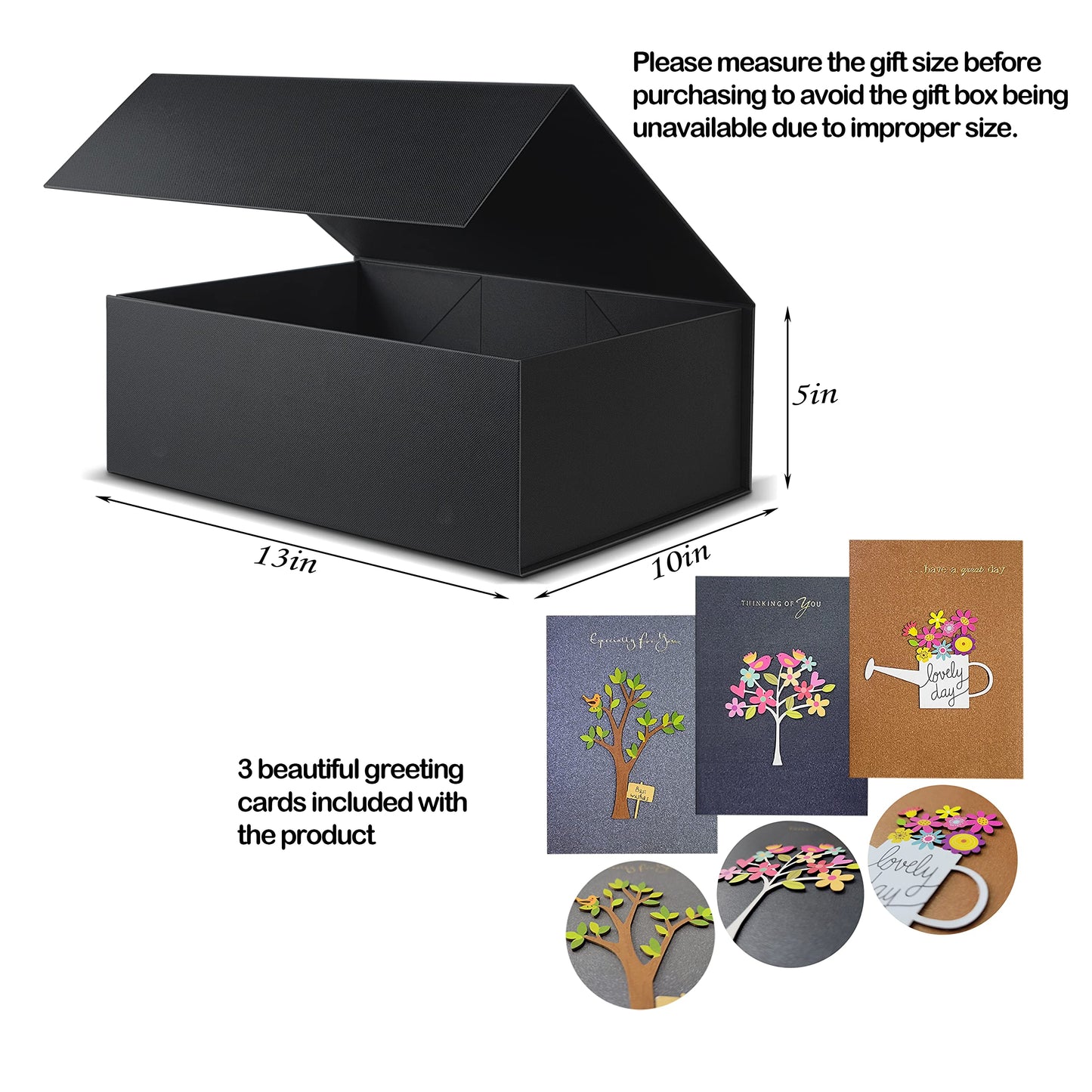 BOXHOME 3 Pack Large Gift Box, Black, 13x10x5 inch with Magnetic Lids Gift Packaging Box, Groomsmen Boxes for Presents Contains Card, Ribbon, Foldable