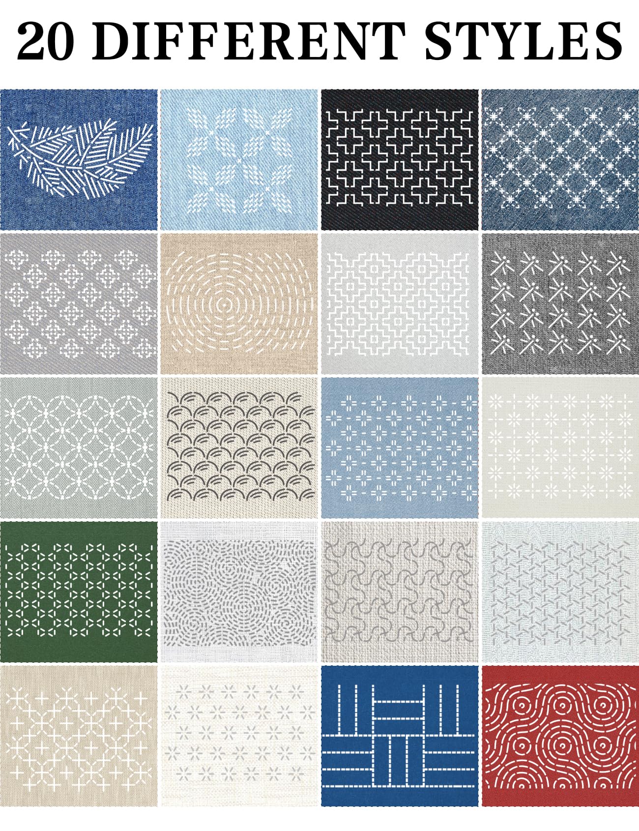 Gezan 20 Pcs Sashiko Stencils 8.3 x 5.9 Inch Plastic Sashiko Template Pattern Geometric Embroidery Stabilizers Drawing Line Template for Hand Quilting Sewing