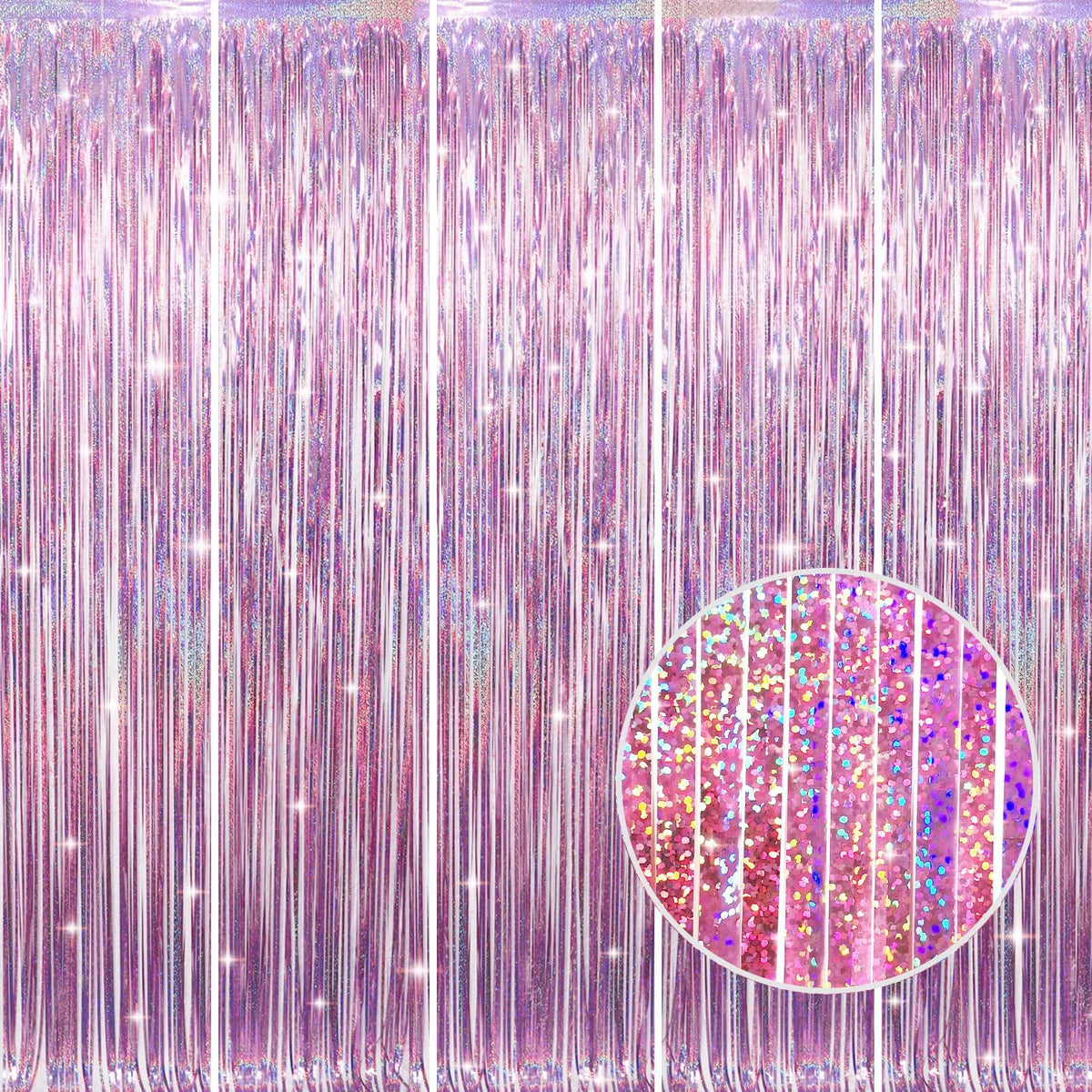 GOER 3.2 ft x 8.2 ft Metallic Tinsel Foil Fringe Curtains Party Photo Backdrop Party Streamers for Birthday,Graduation,New Year Eve Decorations Wedding Decor(5 Packs,Laser Pink)