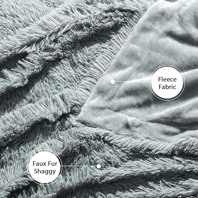 Tuddrom Decorative Extra Soft Faux Fur Blanket Queen Size 80"x90",Solid Reversible Fuzzy Fluffy Cozy Plush Fleece Comfy Microfiber Fur Blanket for Couch Sofa Bed,Gray Blue