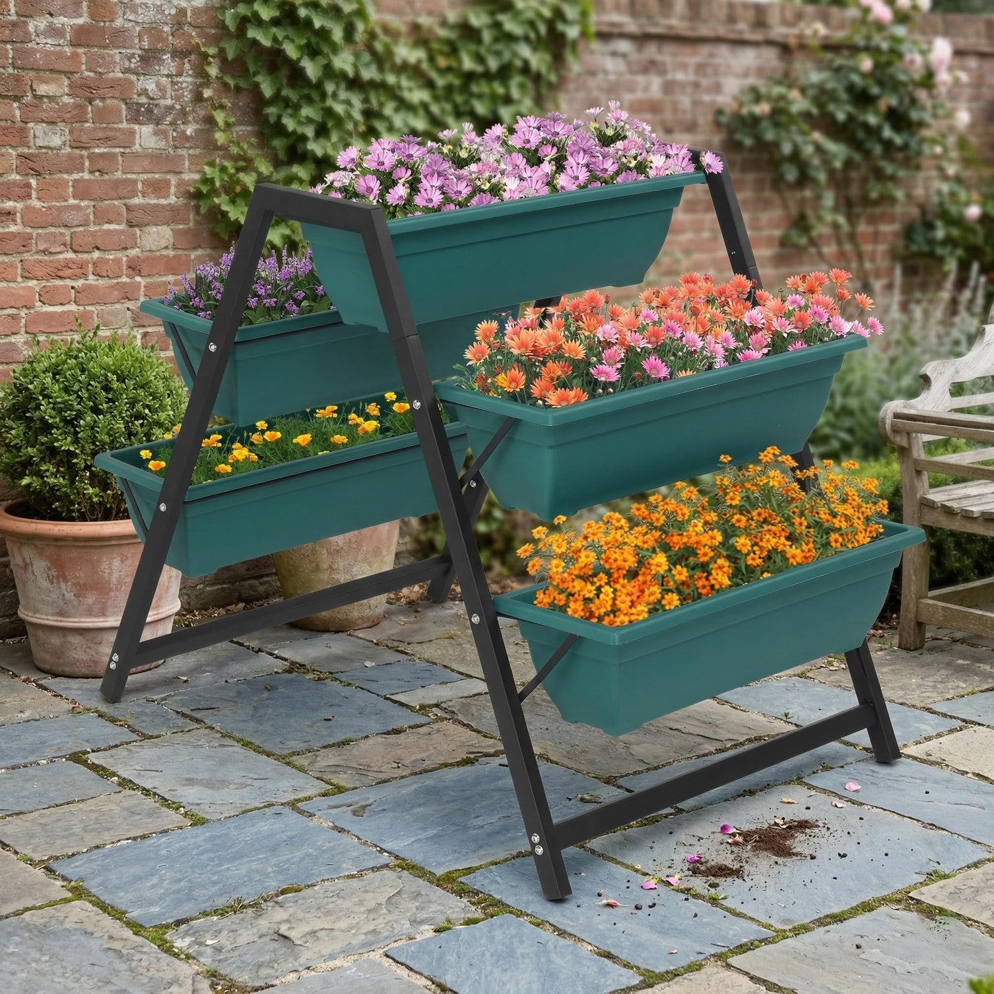 5-Tier Vertical Raised Garden Bed with 5 Planter Boxes, Large Mobile Garden Planter Stand for Herbs Flowers Vegetables, Outdoor Indoor Tiered Plant Bed for Patio Balcony Backyard