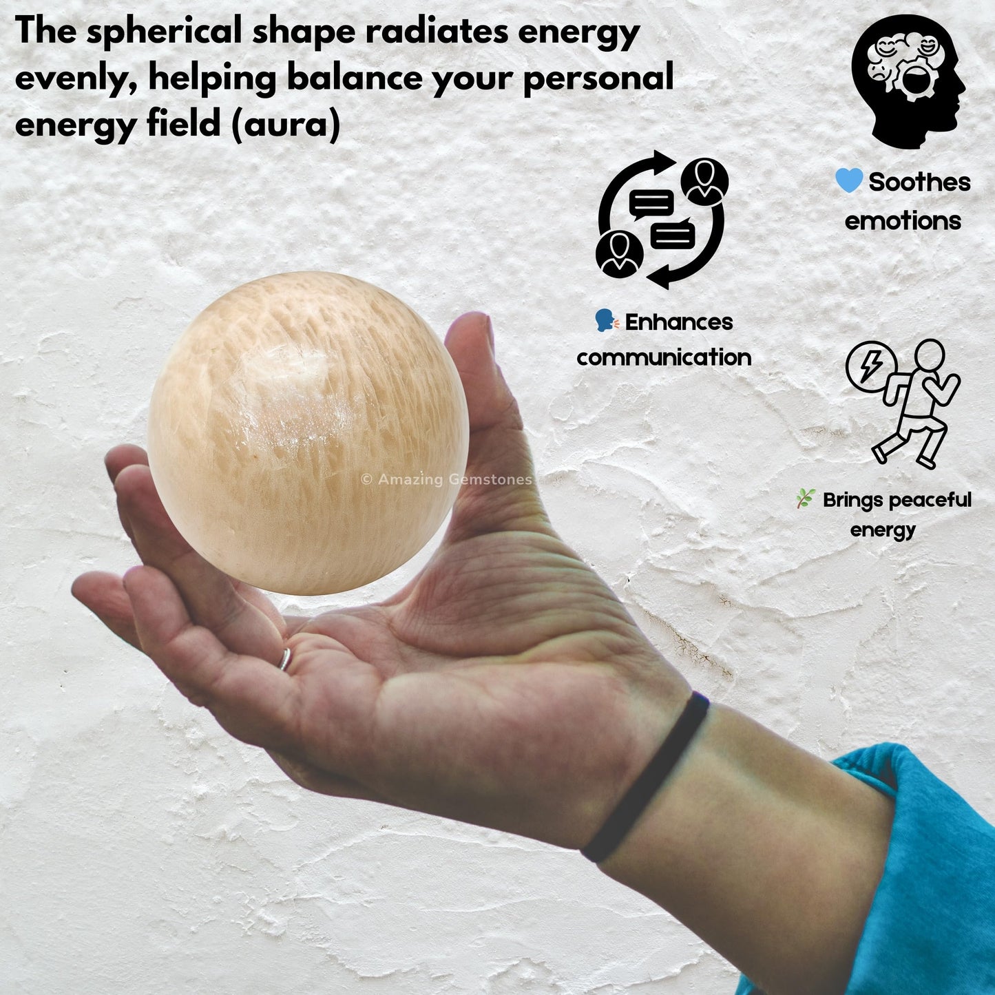 Amazing Gemstone Cream Moonstone Crystal Ball with Stand - 2 Inches Crystal Sphere Meditation Balls for Witchcraft and Decorative Balls