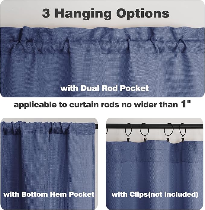 Chyhomenyc Blue Curtains 90 Inch Length 2 Panels Set, Faux Linen Textured Semi Sheer Light Filtering Soft Airy Privacy Farmhouse Curtain Drapes for Living Room Bedroom, 40 Wx90 L Inches