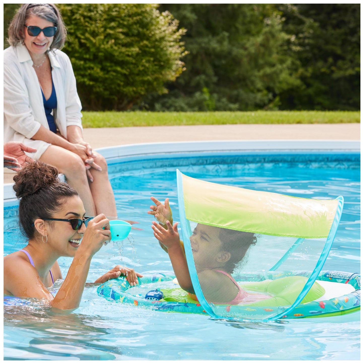 SwimWays Baby Spring Float Splash N Play, Baby Pool Float with Canopy, Swimming Pool Accessories for Kids 9-24 Months
