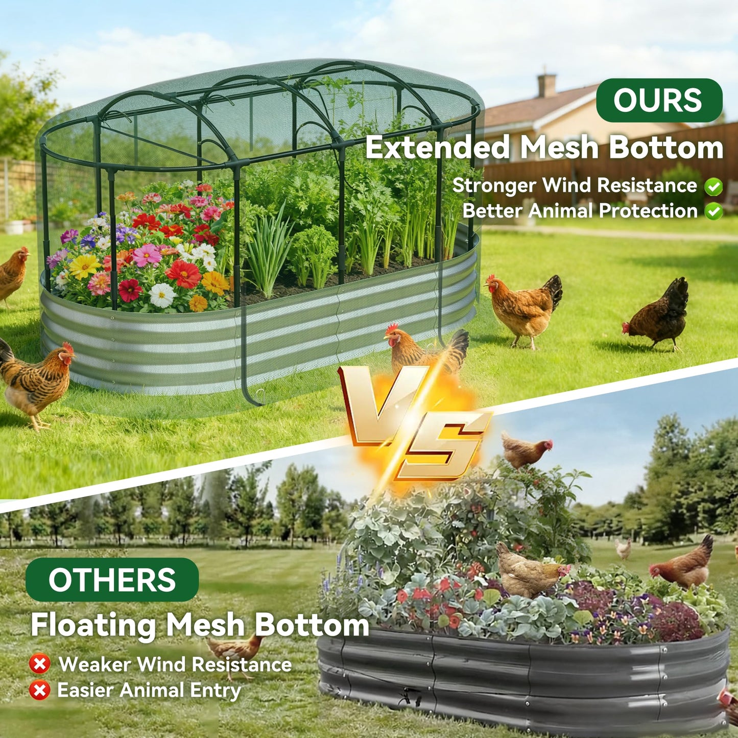 Lineware Raised Garden Bed with Self-Watering System, 6x3x1 ft Elevated Planter Boxes Outdoor with Mesh Cover, Oval Galvanized Raised Beds for Gardening,Vegetables,Flowers, Backyard, Patio