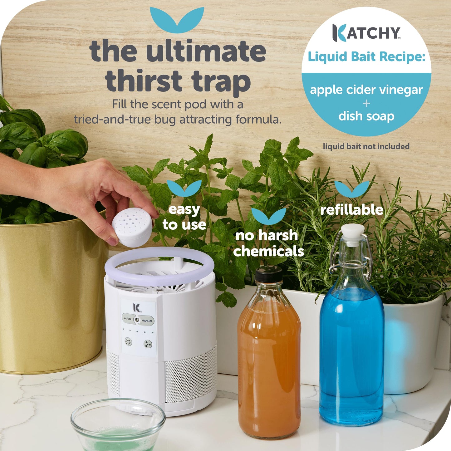 Katchy Duo – Indoor Flying Insect Trap with Scent Pod – Day & Night Effective – Mosquito, Fruit Fly, Gnat & Small Moth Catcher – Non-Zapper Trap with Blue UV Light & Fan Suction (Black)