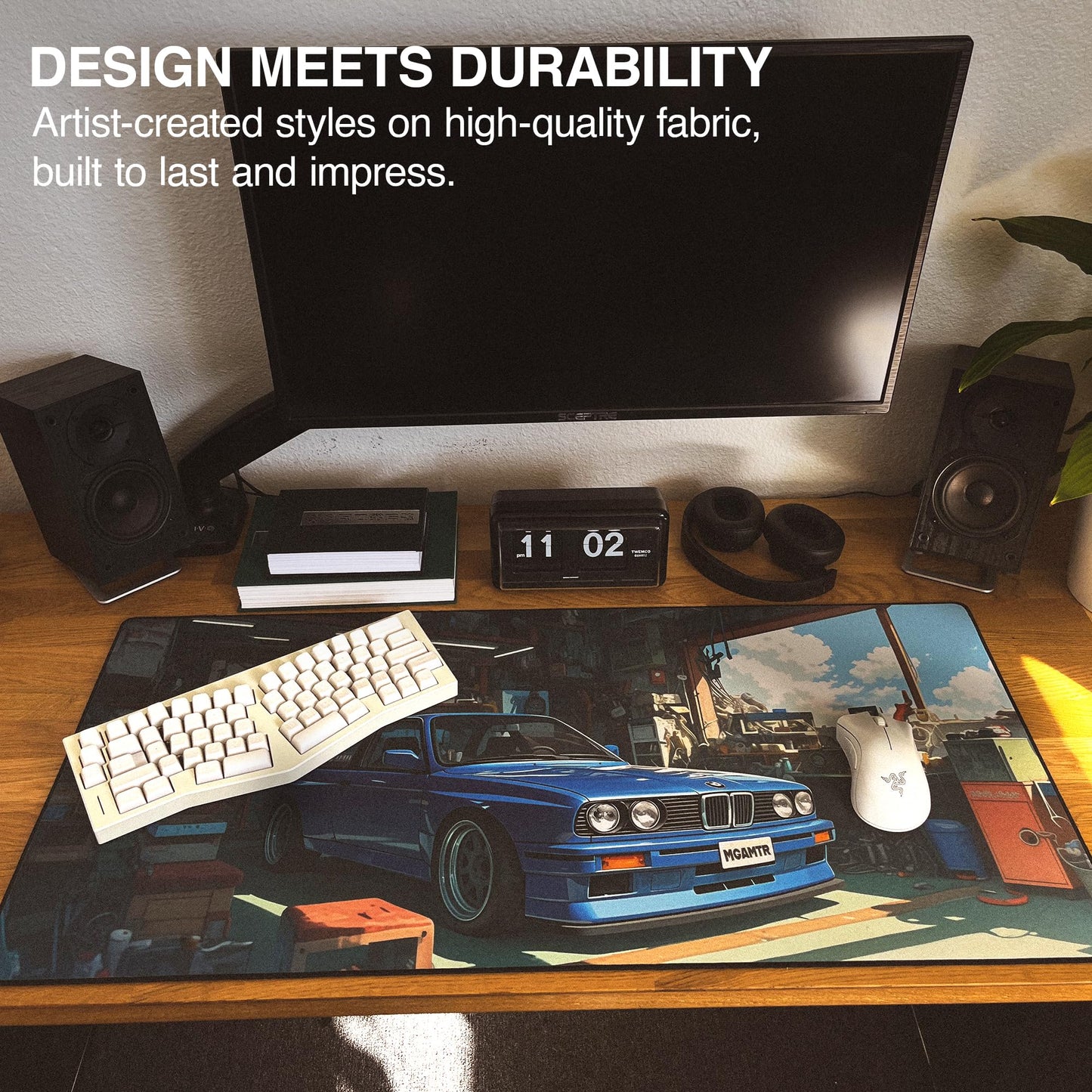 MPCO. Original Large Gaming Desk Mat – 36" x 17" Duraglyde Manga Motors Benjis-BMW Full Desk Mouse Pad for Smooth Precision – Non-Slip, Washable Extra-Large PC Mouse Pad for Gaming Sessions