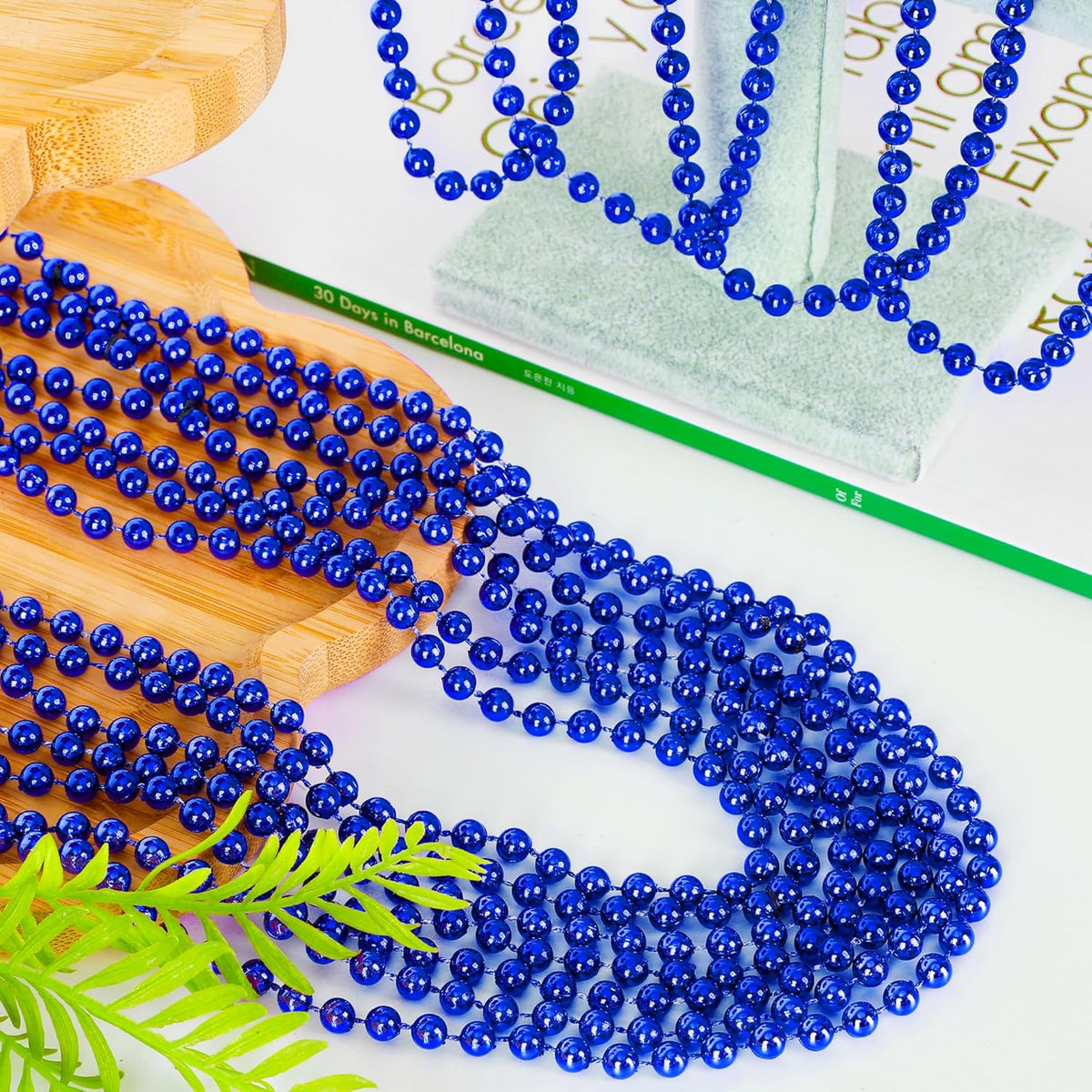 15PCS Blue Bead Necklace, 4th of July Beads Necklaces Accessories, 33" Festival Party Parade Throw Beads Necklace Costume, Blue Beaded for Wedding Birthday Gender Reveal Party Supplies Decorations