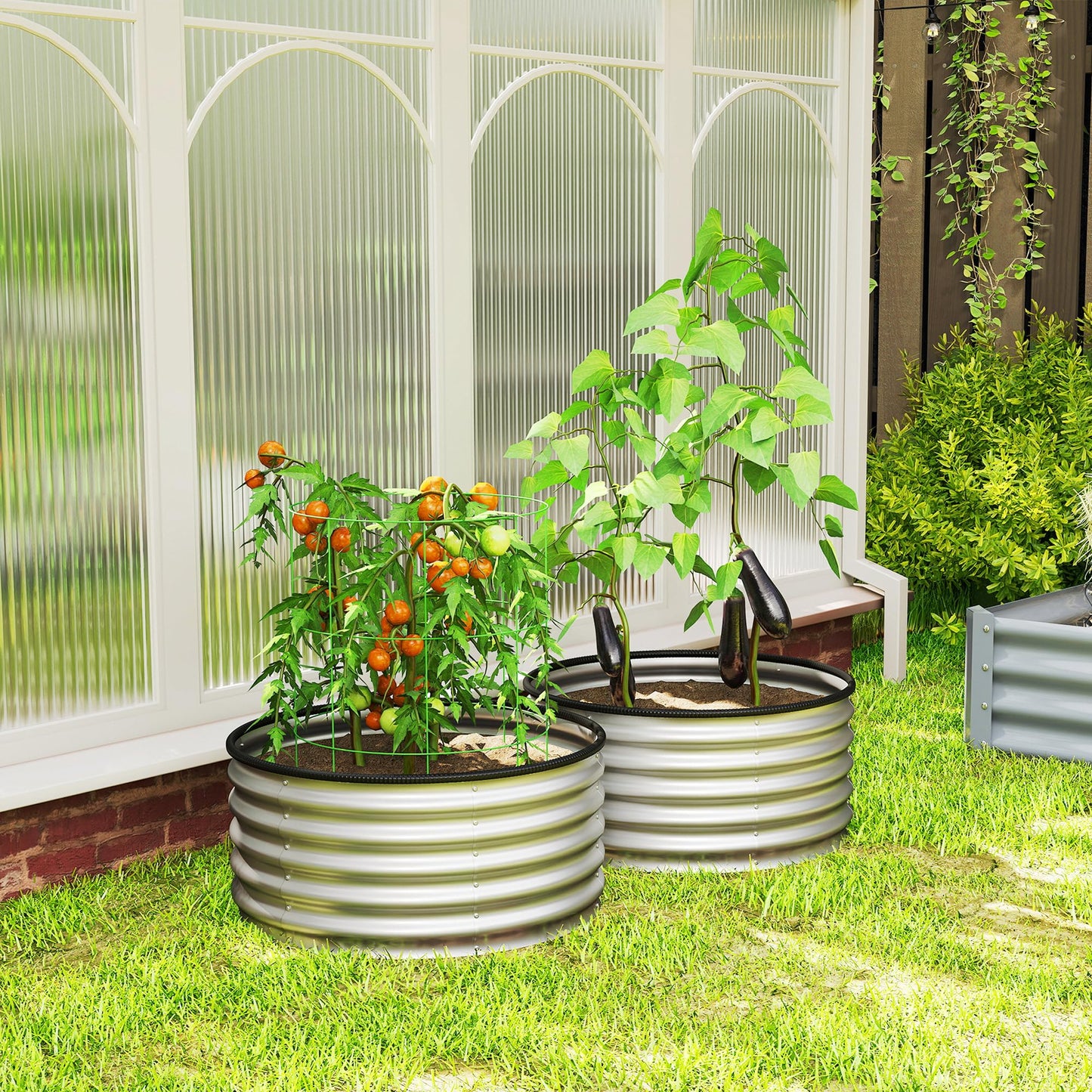 Outsunny Galvanized Raised Garden Bed Set of 2, Planters for Outdoor Plants with Safety Edging, Easy-to-Assemble Stock Tanks for Growing Flowers, Herbs and Vegetables, 3' x 3' x 1.4', Silver