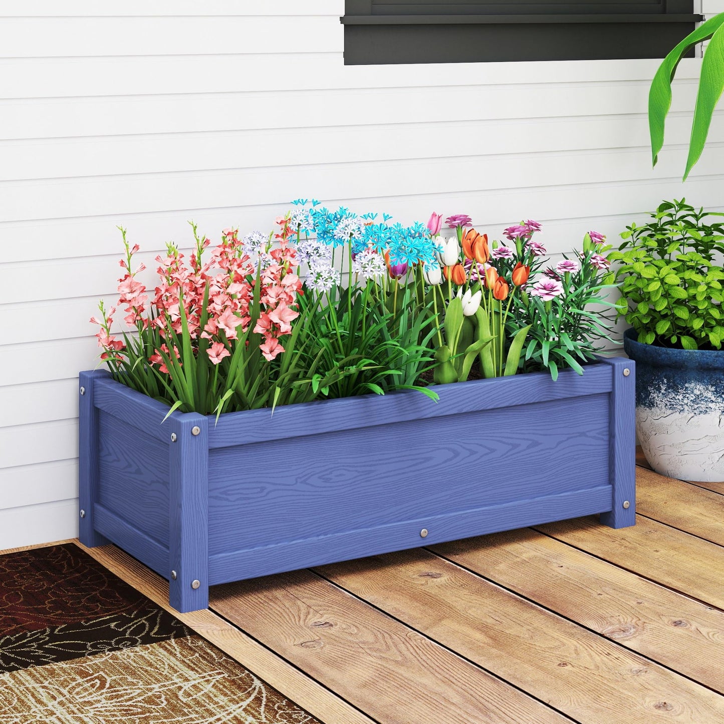 KETOYARK HDPE Raised Planter Box Outdoor,Rot-Resistant and Non-Cracking,Small Raised Beds for Gardening 29.5 * 14.4 * 9.8 in for Yard,Lawn,Outdoor Planter Boxes Rectangle with Drainage Holes Navy