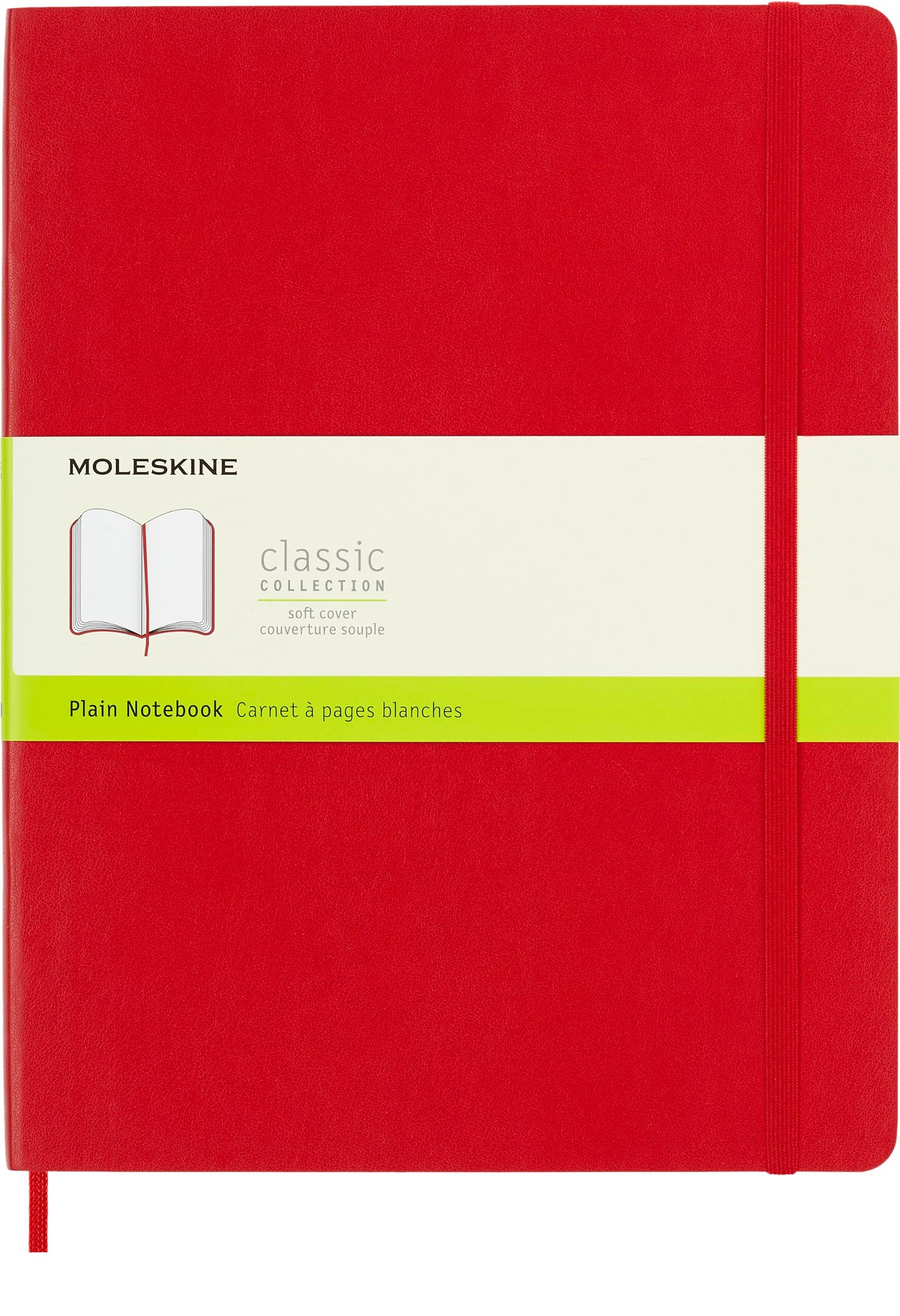 Moleskine Classic Notebook, Soft Cover, XL (7.5" x 9.5") Plain/Blank, Scarlet Red, 192 Pages