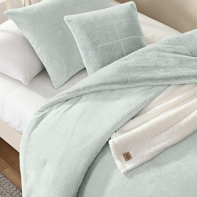 UGG Remina Twin Comforter Set 4 Piece Bed in a Bag with Throw Blanket, Decorative Pillow, Sham, and Reversible Comforter Hypoallergenic Washable Dorm Bedding, Twin XL, Blue Green Clear Creek