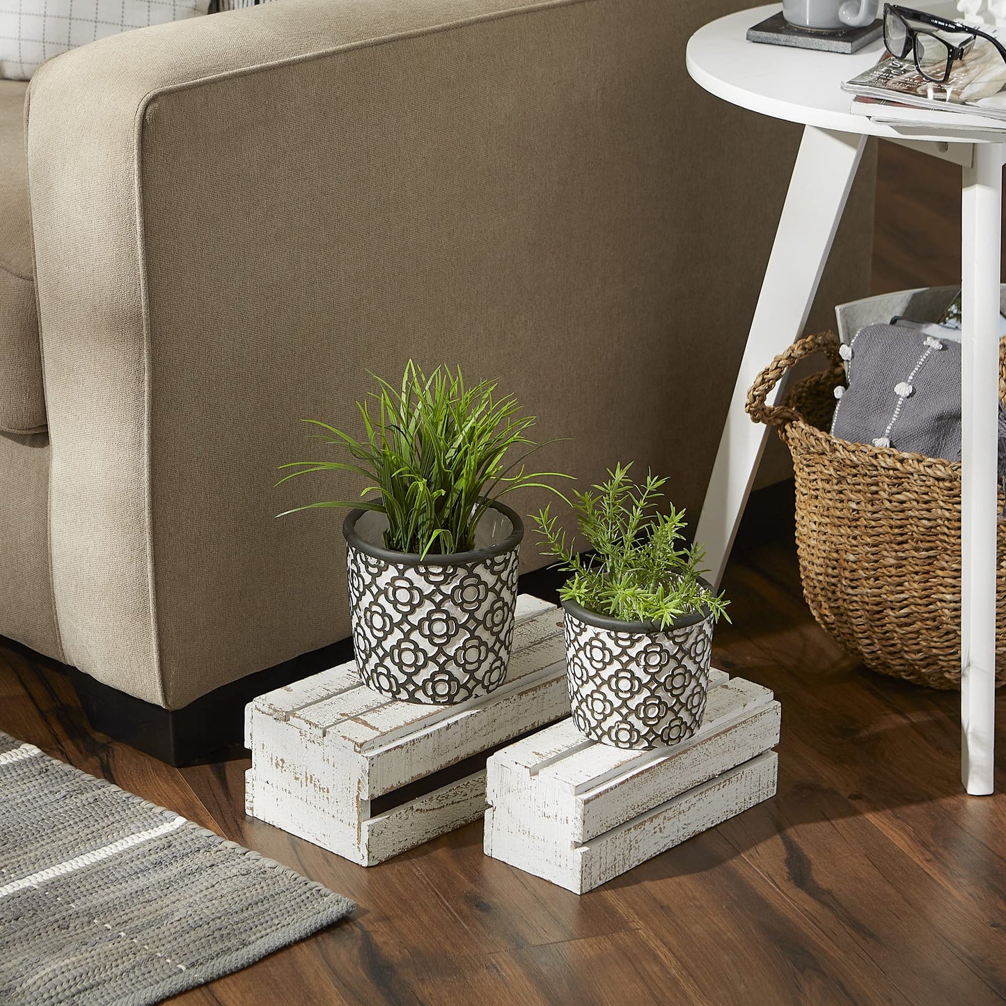 Dark Gray Lattice Cement Flower Pot (Set of 2)