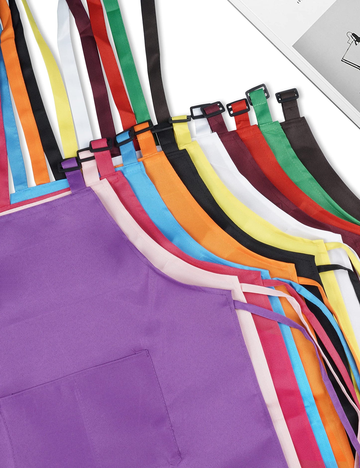 IAGBIBUI 12 Pack Kids Aprons Bulk with 2 Pockets Adjustable Chef Art Apron Kids Painting Aprons for Cooking Baking Crafting Grilling for Boys Girls Age 6-13 Years(12 Colors)