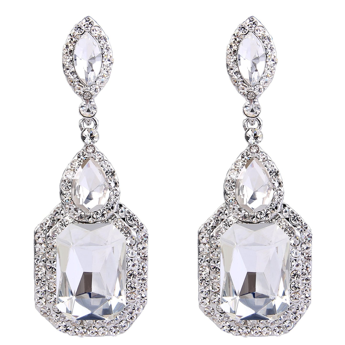 BriLove Wedding Bridal Dangle Earrings for Women Emerald Cut Crystal Infinity Figure 8 Chandelier Jewelry Clear Silver-Tone