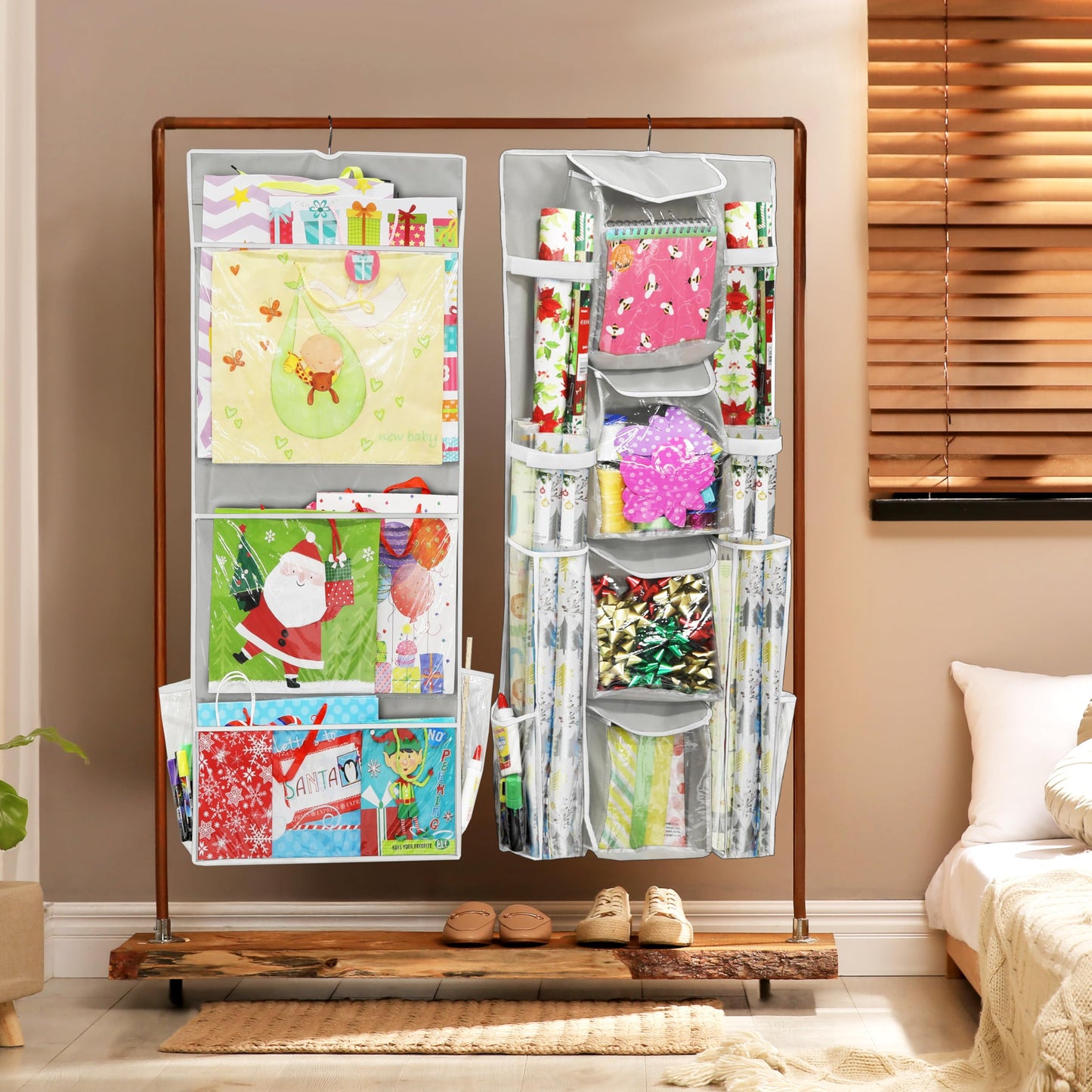 Simple Houseware Double-Sided Hanging Gift Wrap Organizer Storage Pockets, Gray (Set of 1)