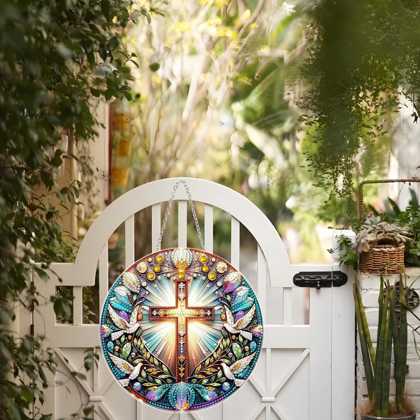 DIY Diamond Art Painting Wreath Kits，Special Shaped Rhinestone Hanging Ornament Diamond Art Acrylic Window Pendants for Gift Home Garden Wall Hanging Kits(Cross-1)
