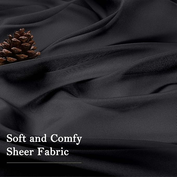 Lecloud Black Sheer Curtains 90 Inches Long 2 Panels, Light Filtering Privacy Voile Curtain Drapes, Airy Extra Wide Dual Rod Pocket Window Treatments for Living Room Bedroom, 59" W x 90" L