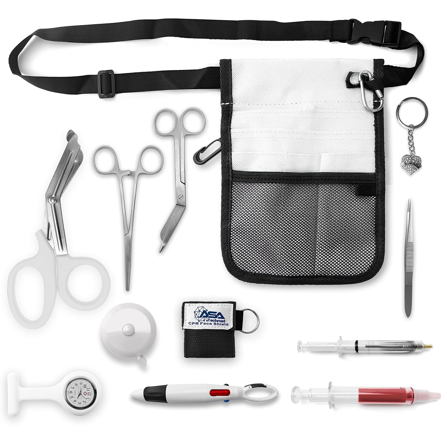 ASA TECHMED Nurse Utility Belt – Complete Medical Belt Utility Kit, Pro Pack Pocket Organizer Pouch Hip Bag for EMT, CNA, NP, PA, Student, White