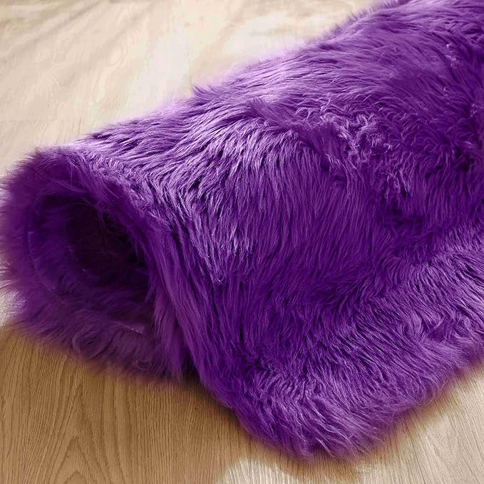 Goolela Purple Fluffy Sheepskin Rug 4x6 for Bedroom Bedside Fuzzy Furry Purple Faux Fur Shag Carpet Plush Sheepksin