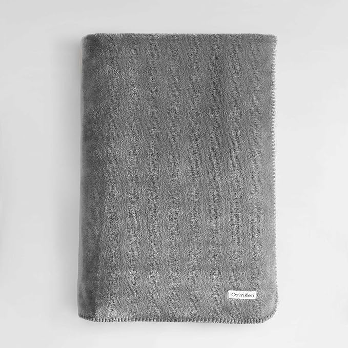 Calvin Klein - King Blanket, Super Soft Plush Bedding, Luxury Bed Blanket, Oeko-Tex Certified (Modern Reversible Solid Grey, King)