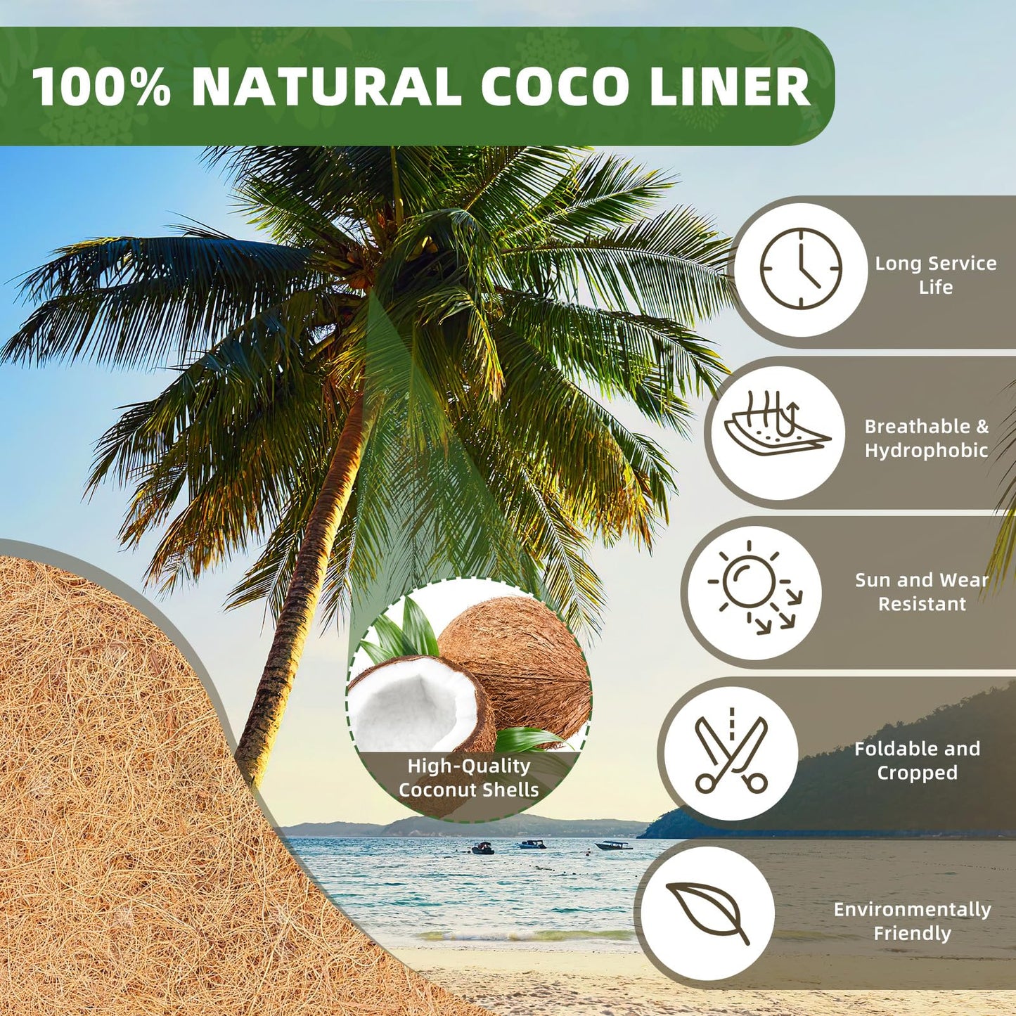 Fansile 30 inch 3 Pack Trough Coco Liners, Natural Coconut Coir Fiber for Wall Basket Planters, Window Box Liners, Garden Planter Baskets, Fence Flower Baskets