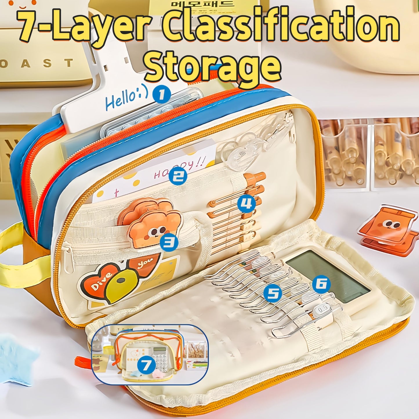 UIVXXUD Portable Multi-Layer Kawaii Pencil Case Organizer - Large Capacity Color Block Design Pen Pouch Supplies - Cute Functional Bag (Pink)
