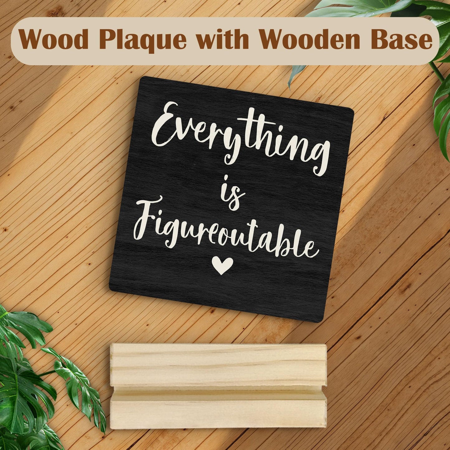 Mfyossrll Inspirational Desk Decor, Everything Is Figureoutable Decorative Signs & Plaques, Motivational Desk Sign with Wooden Stand for Home Bedroom Office Classroom Shelf Table Decor