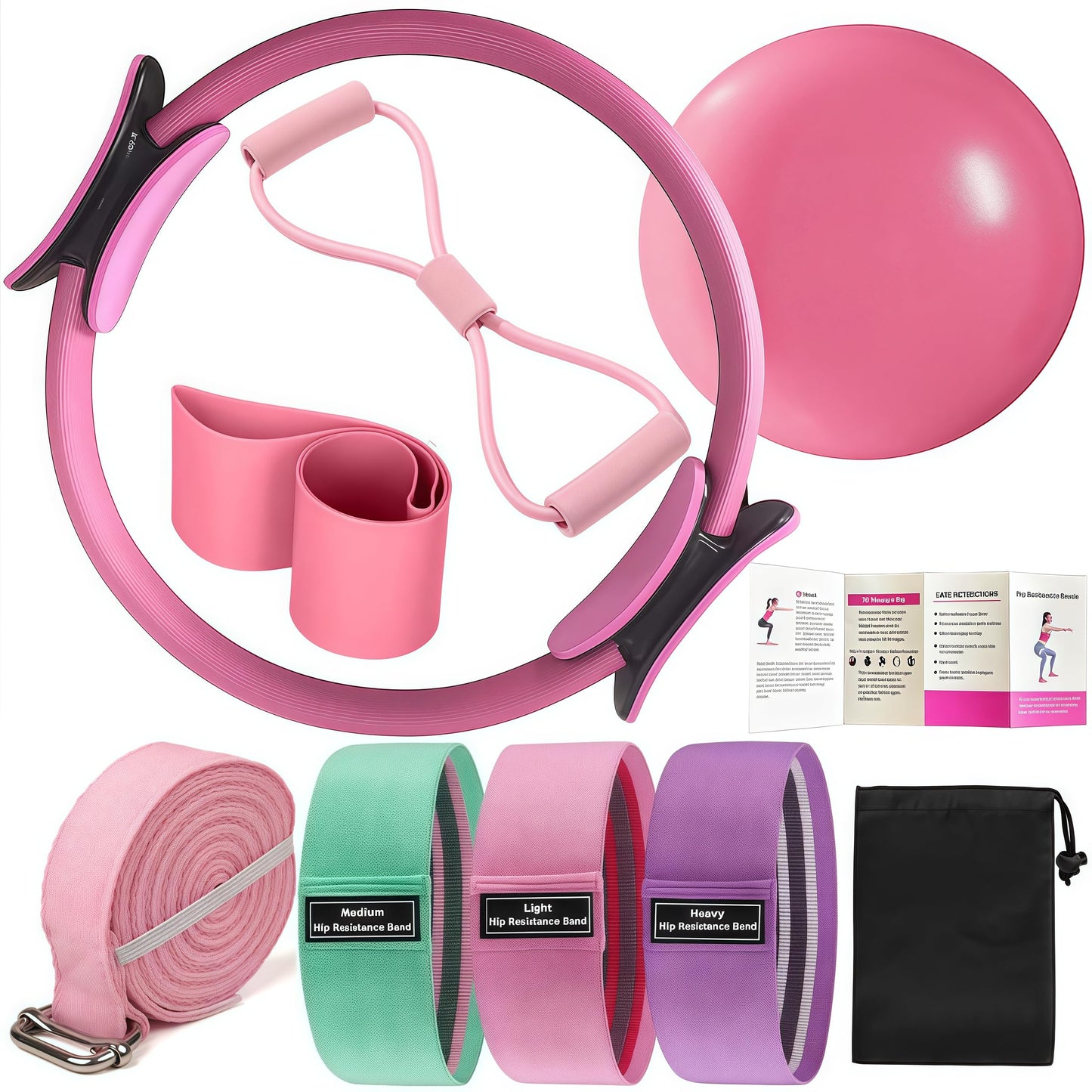 8Pcs Pilates Ring Set – Home Pilates Equipment for Women Kit with Magic Circle Pilates Ring and Ball Set, Resistance Bands & Massage Balls & Exercise Bands for Toning，Flexibility & Core Strength