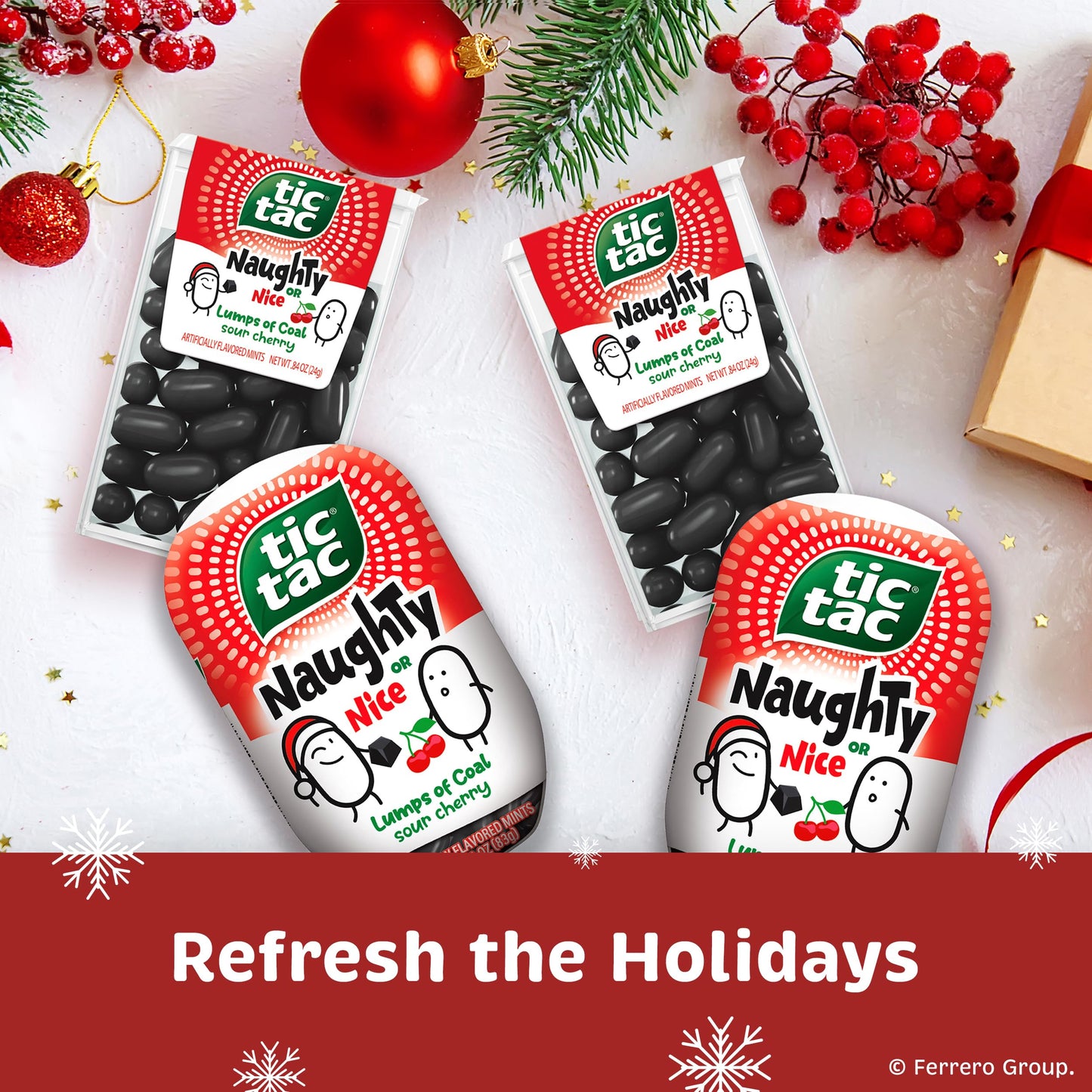 Tic Tac Naughty or Nice Lumps Of Coal Sour Cherry Mints, Hard Mints, Stocking Stuffer, 12 pack, 0.84 oz