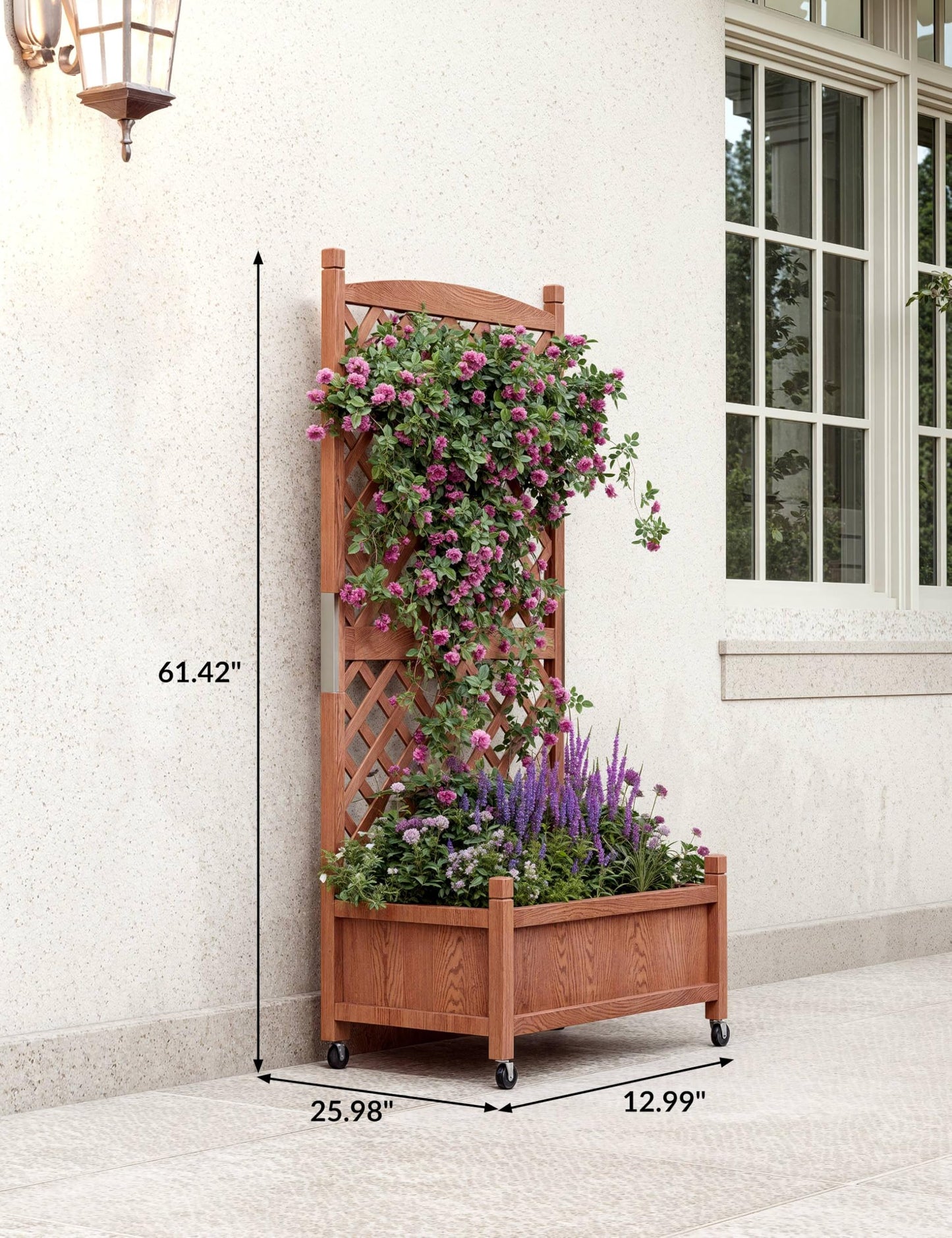 GarveeLife 2-Pack Tall Wood Planter Box with Trellis, 61.5" H Raised Garden Bed on Wheels, Vertical Stand Planter with Drainage Holes for Patio, Balcony & Outdoor Garden