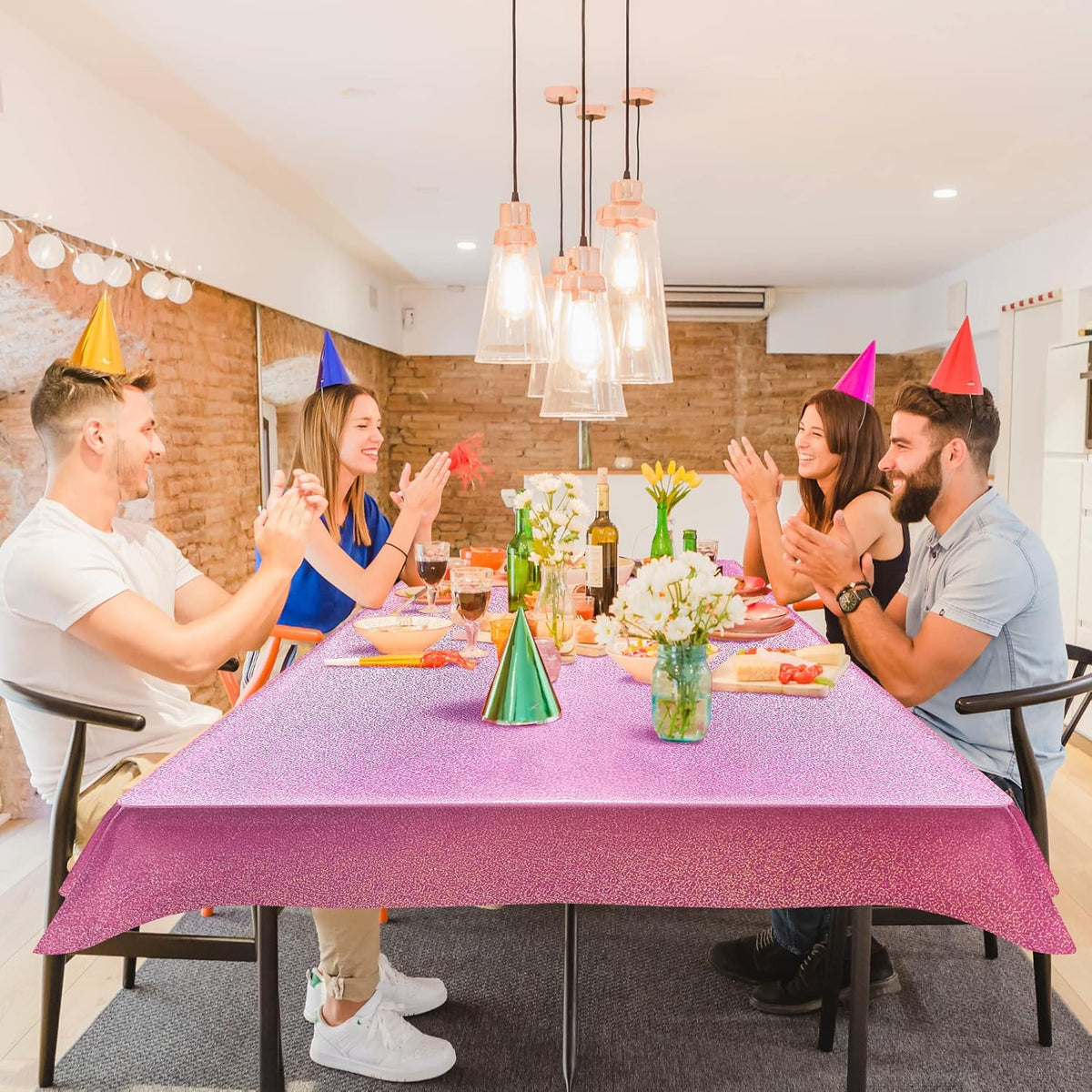 3Pcs Pink Holographic Plastic Tablecloths Laser Table Covers 40" x 108" Foil Disposable Table Cloths for Themed Birthday Party Wedding Christmas Holiday Party Decorations