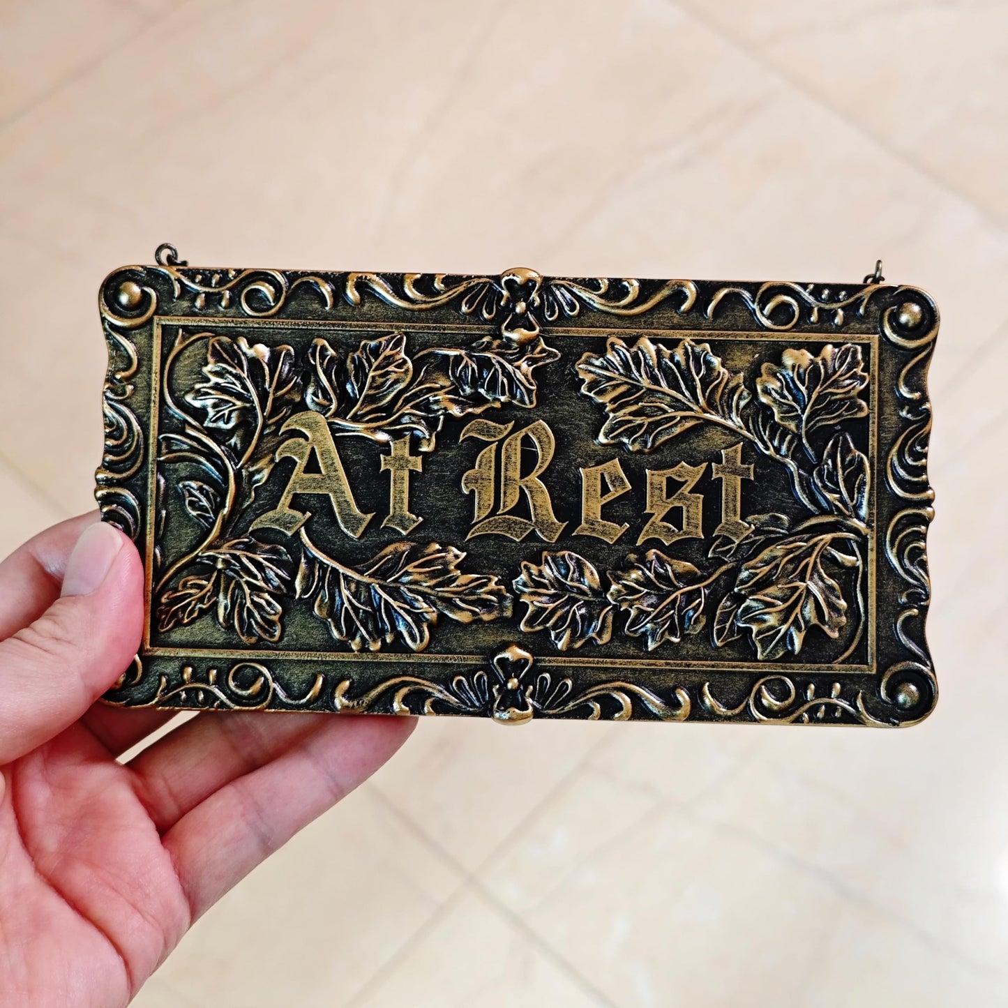 IRISVITA Gothic Decor, At Rest Sign, Dark Academia Decor, Goth Wall Art Hanging for Bedroom, Kitchen, Office, Victorian Coffin Plaque Wall Decor