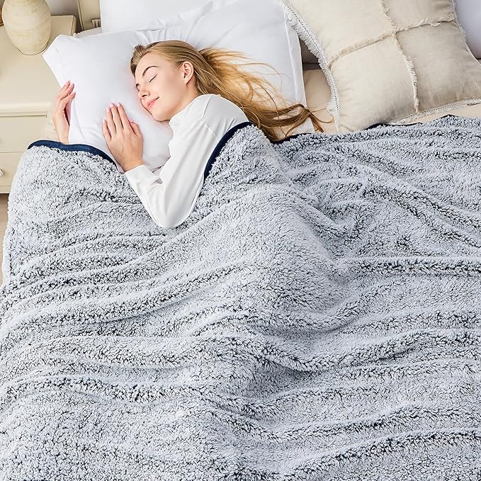 EMME Fuzzy Blanket Soft Fleece Throw Blankets for Women, Fluffy Sherpa Throws(Plush Navy,108"x90")