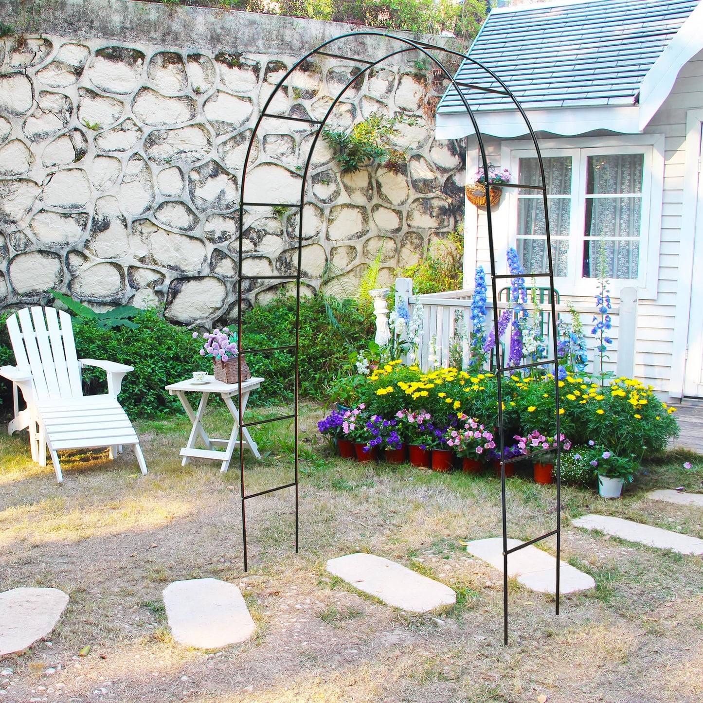 7.9 Ft H x 4.6 Ft W Green Metal Pergola Arbor for Various Climbing Plant Wedding Garden Arch Bridal Party Decoration Wide Arbor