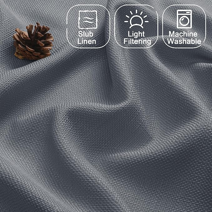 Chyhomenyc 2 Panels Dark Grey Kitchen Curtains 36 Inch Length Tier, Faux Linen Textured Small Cafe, Light Filtering Short Window Curtains for Bathroom Basement, Each 30x36 Inch